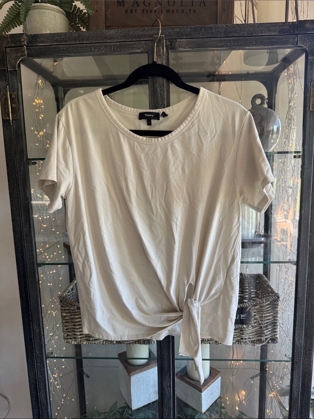 Theory Cream Short Sleeve Tie-Front Tee